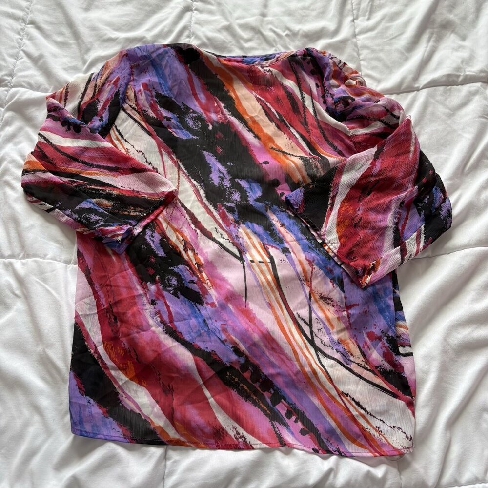 Vintage Y2K Womens Size P Large 3/4 Sleeve Abstract Purple Art Cardigan - Picture 8 of 8